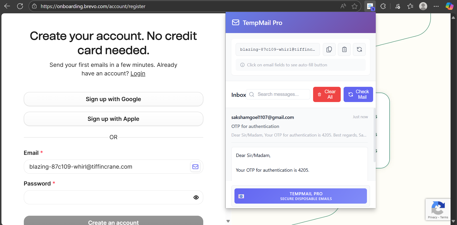 TempMail Pro Extension Screenshot